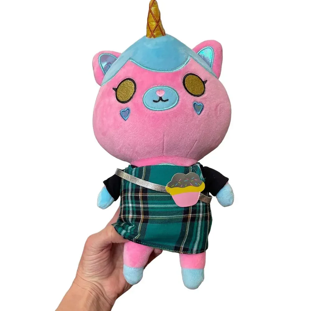 Krew District Rainbow Teddy Plush Plaid Outfit Cupcake Pink Stuffed Animal Toy